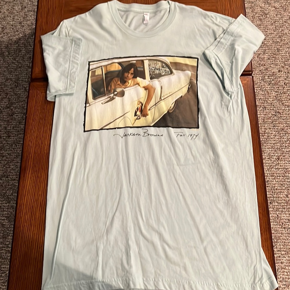 Jackson Browne t shirt in a pale teal for true retro look, like new size L